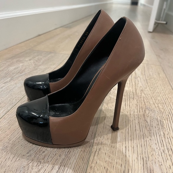 Saint Laurent Brown & Black Leather Tribtoo Platform Pumps Size 37 - Picture 1 of 11
